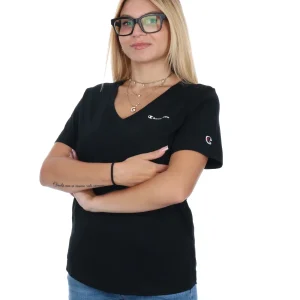 T-SHIRT COLLO A V CHAMPION DA DONNA NERO