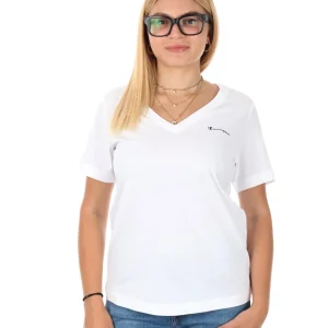 T-SHIRT COLLO A V CHAMPION DA DONNA BIANCO