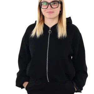 FELPA CON CAPPUCCIO E ZIP MISS LOVE DA DONNA NERO