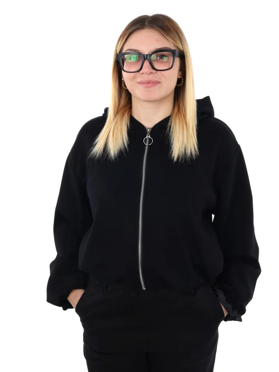 FELPA CON CAPPUCCIO E ZIP MISS LOVE DA DONNA NERO - immagine 2