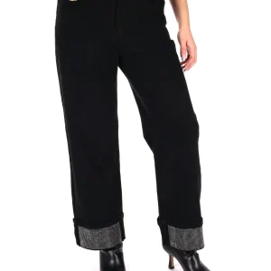 JEANS CON RISVOLTO E STRASS MISS LOVE DA DONNA DENIM NERO