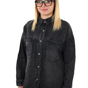 CAMICIA IN DENIM CON STRASS MISS LOVE DA DONNA NERO