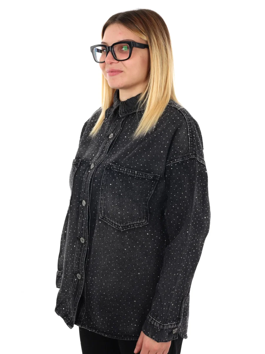 CAMICIA IN DENIM CON STRASS MISS LOVE DA DONNA NERO - immagine 3