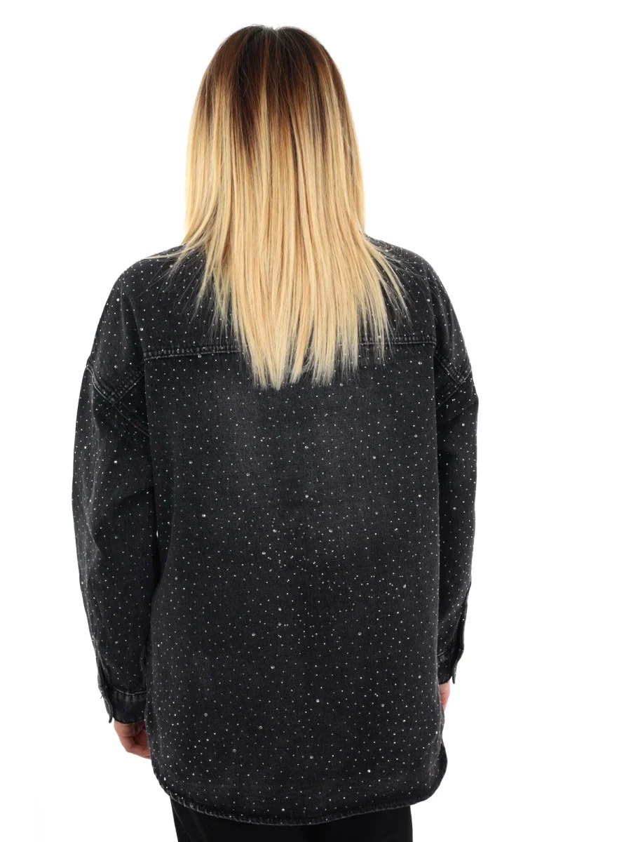 CAMICIA IN DENIM CON STRASS MISS LOVE DA DONNA NERO - immagine 5