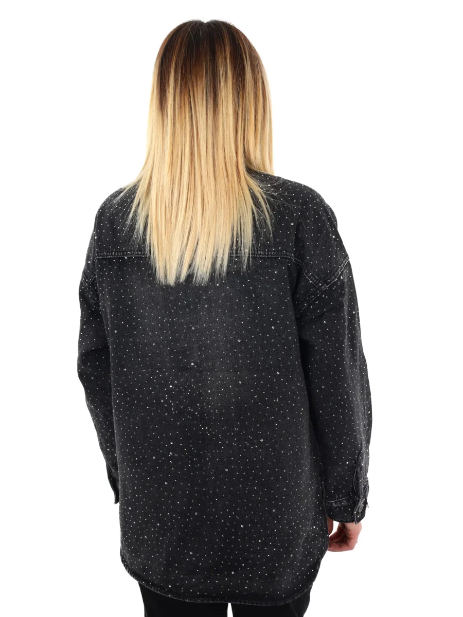 CAMICIA IN DENIM CON STRASS MISS LOVE DA DONNA NERO - immagine 6