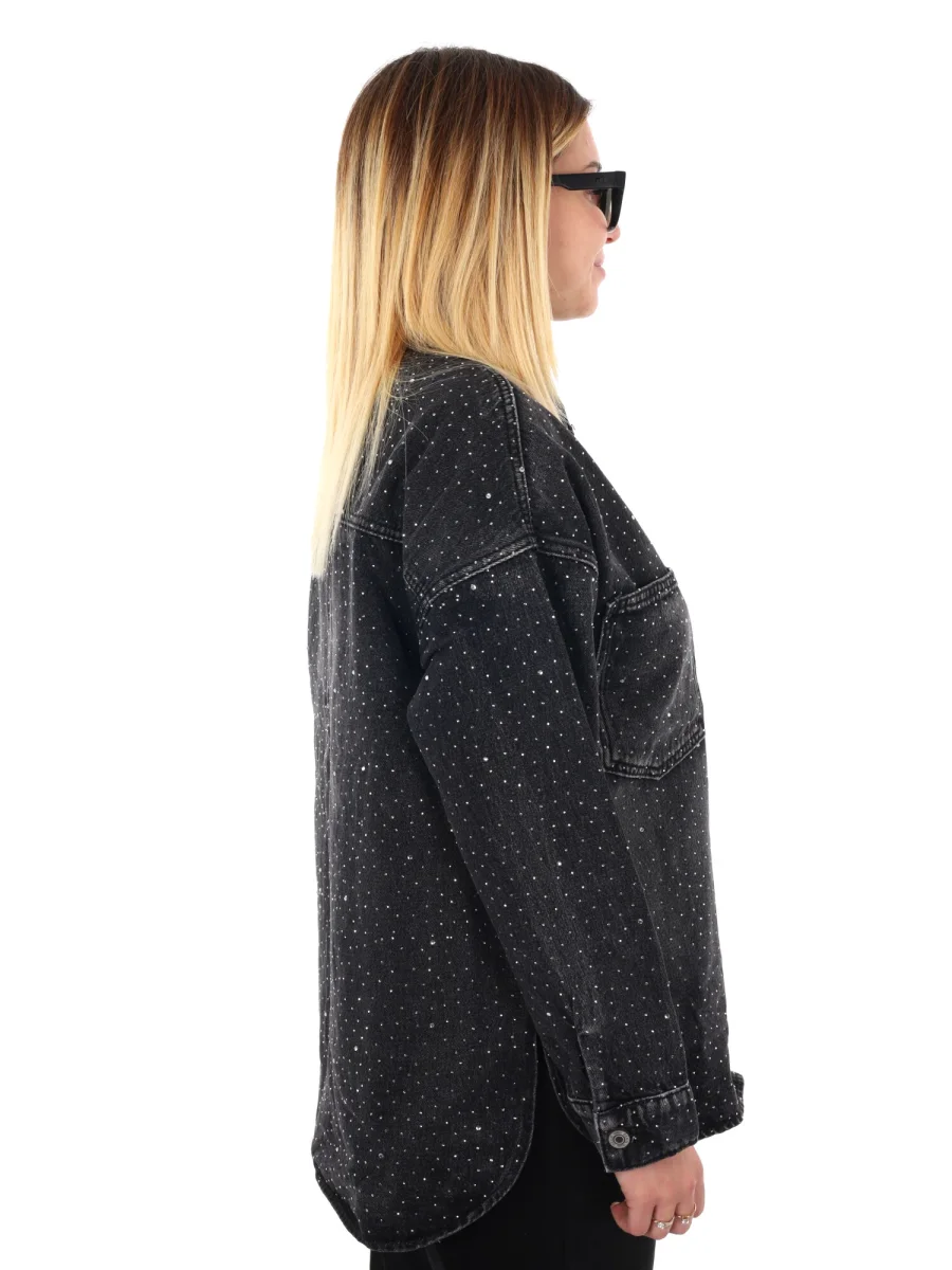 CAMICIA IN DENIM CON STRASS MISS LOVE DA DONNA NERO - immagine 7