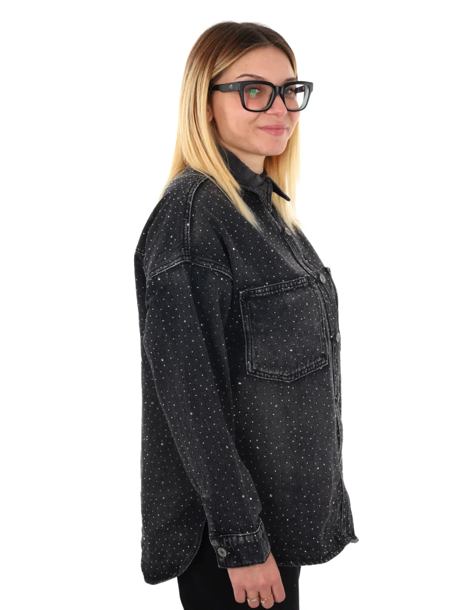 CAMICIA IN DENIM CON STRASS MISS LOVE DA DONNA NERO - immagine 8