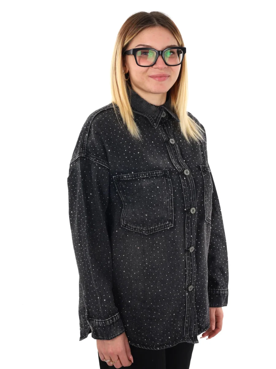 CAMICIA IN DENIM CON STRASS MISS LOVE DA DONNA NERO - immagine 9