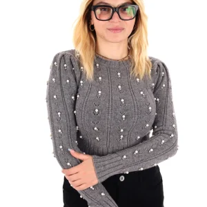 MAGLIA CROP CON PERLE MISS LOVE DA DONNA GRIGIO