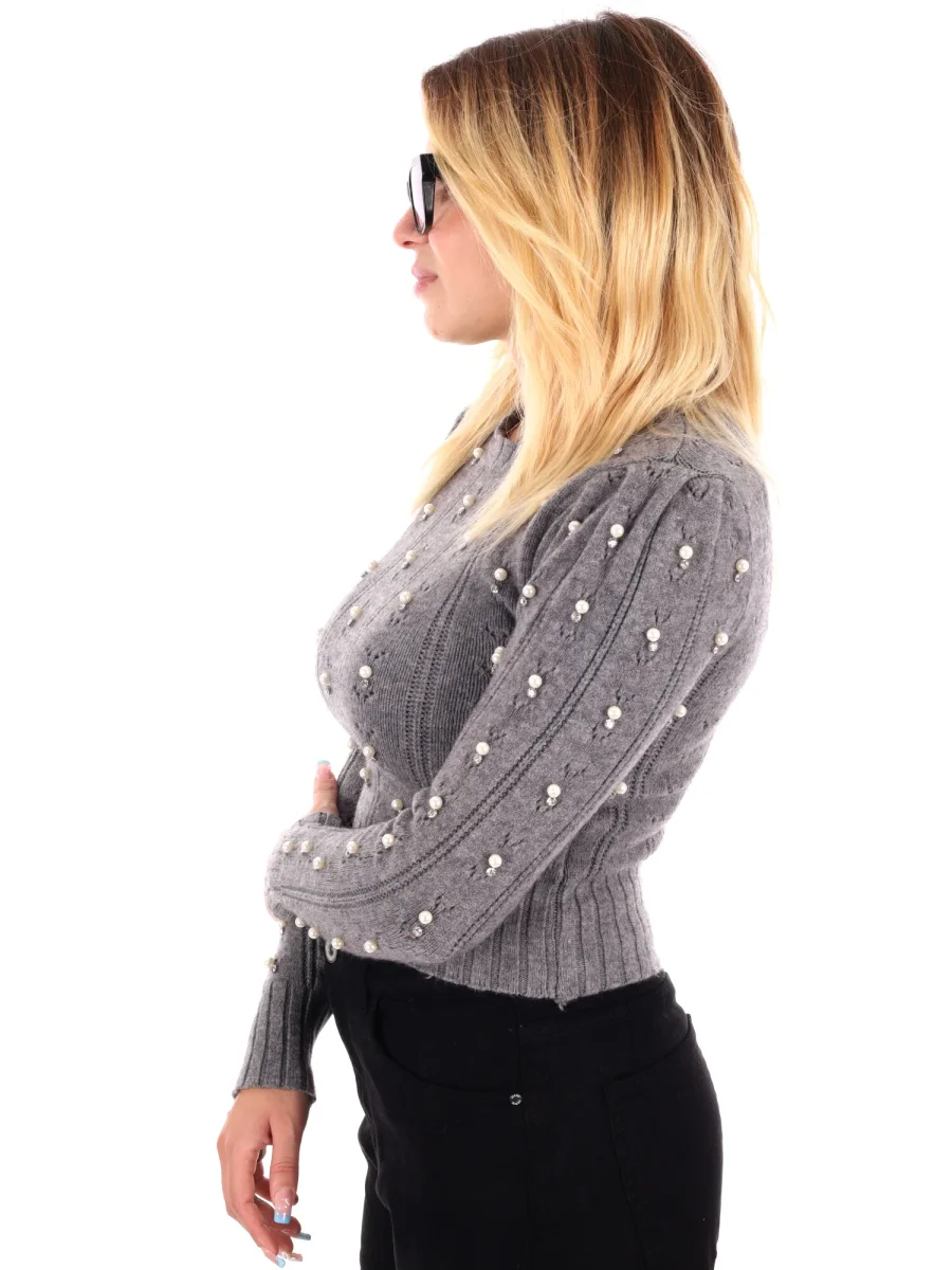 MAGLIA CROP CON PERLE MISS LOVE DA DONNA GRIGIO - immagine 4