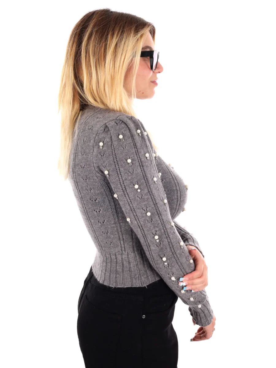 MAGLIA CROP CON PERLE MISS LOVE DA DONNA GRIGIO - immagine 8