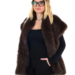 GILET DI ECOPELLICCIA MISS LOVE DA DONNA MARRONE