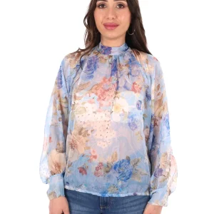 BLOUSA CELESTE MULTICOLOR MISS LOVE CON FIOCCO DA DONNA