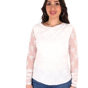 T-SHIRT BIANCA MISS LOVE A MANICHE LUNGHE IN PIZZO DA DONNA