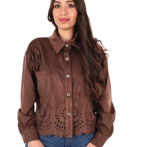 GIACCA-CAMICIA CIOCCOLATO MISS LOVE SCAMOSCIATA DA DONNA