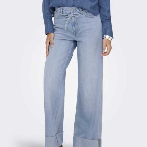 Jeans Only Onlbroome unisex adulto in denim chiaro a vita alta con cintura