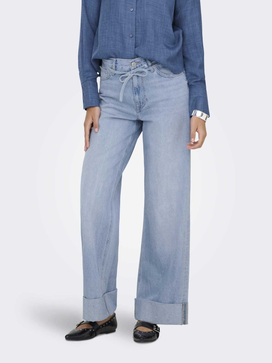 Jeans Only Onlbroome unisex adulto in denim chiaro a vita alta con cintura