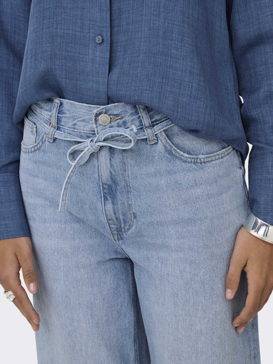 Jeans Only Onlbroome unisex adulto in denim chiaro a vita alta con cintura - immagine 5