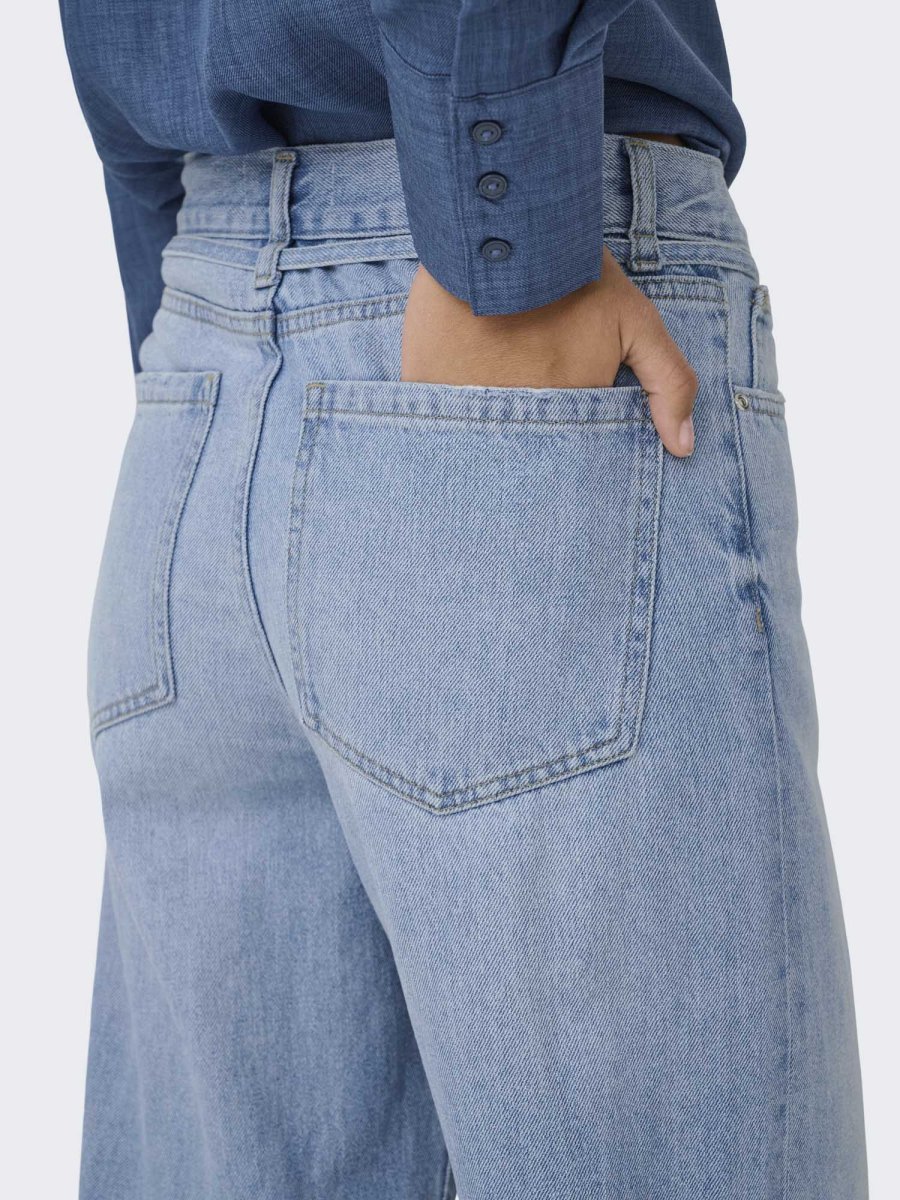Jeans Only Onlbroome unisex adulto in denim chiaro a vita alta con cintura - immagine 6