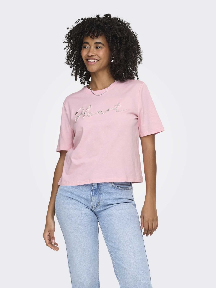 T-shirt unisex adulto maniche corte Only in rosa delicato - immagine 2