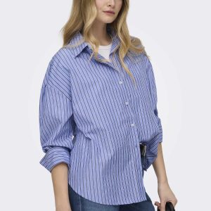 Camicia oversize Only Onloregon Alva in denim blu con strass