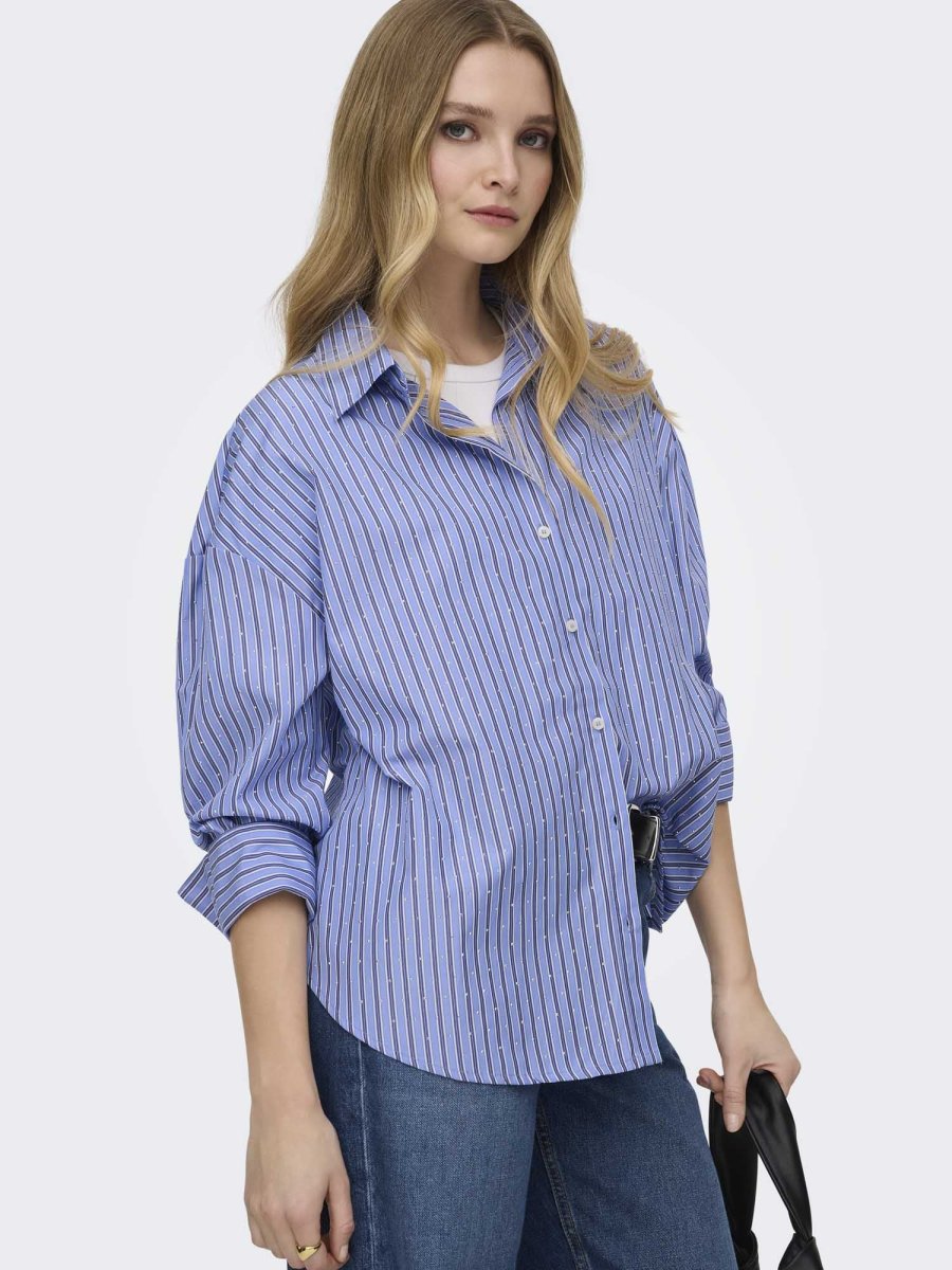 Camicia oversize Only Onloregon Alva in denim blu con strass