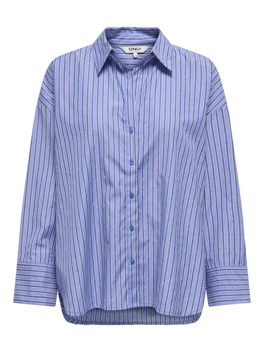Camicia oversize Only Onloregon Alva in denim blu con strass - immagine 3