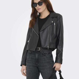Only Onlcarmen, giubbotto biker unisex in ecopelle nero