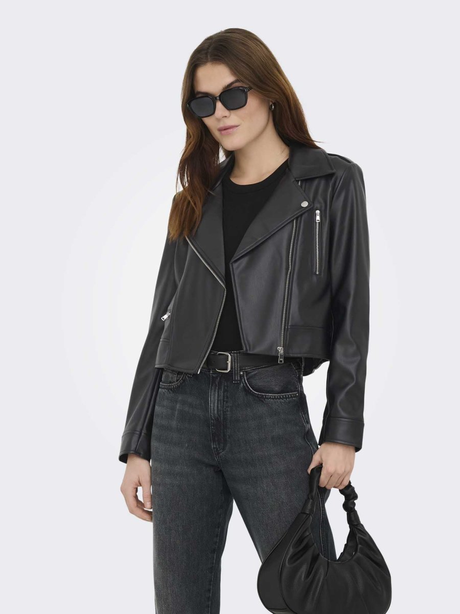 Only Onlcarmen, giubbotto biker unisex in ecopelle nero