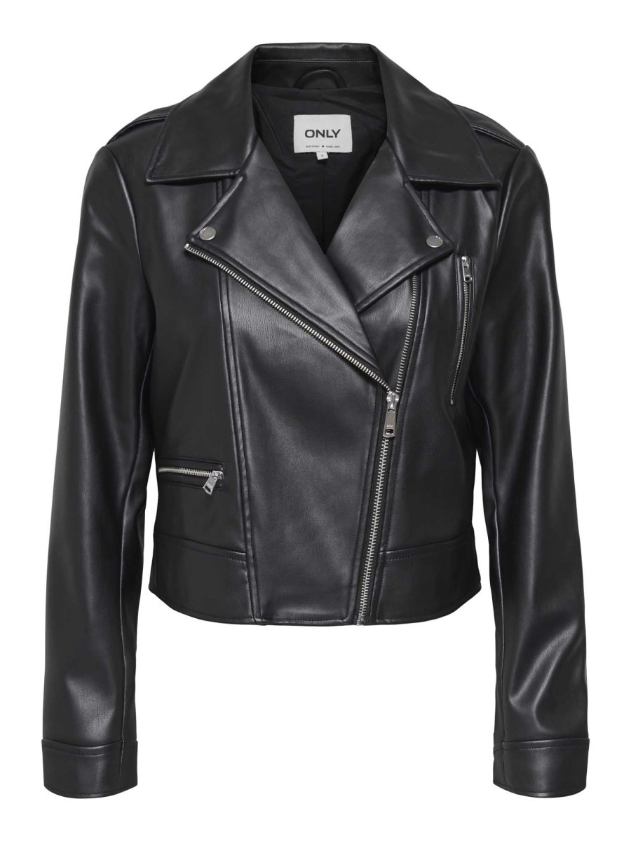 Only Onlcarmen, giubbotto biker unisex in ecopelle nero - immagine 3