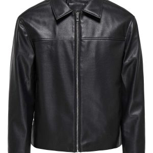 Giubbino Only & Sons in ecopelle nero da uomo con zip
