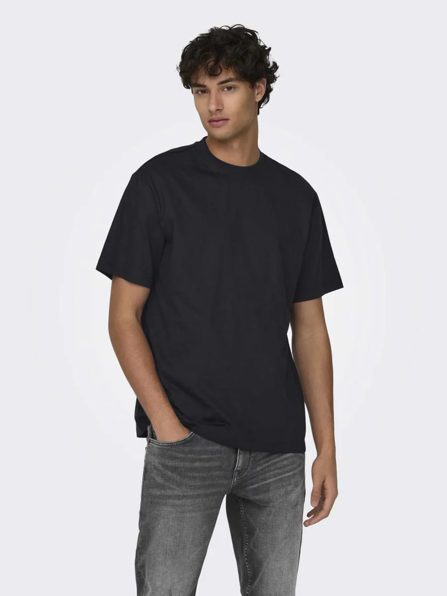T-SHIRT FRED GIROCOLLO ONLY&SONS DA RAGAZZO NERO