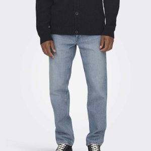 Jeans Edge Straight per uomo in denim lavaggio chiaro