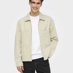 Only & Sons Onscassel Shacket unisex ecru in cotone