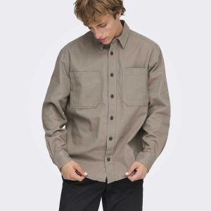 Only & Sons Onsalp, overshirt unisex in cotone riciclato color deserto