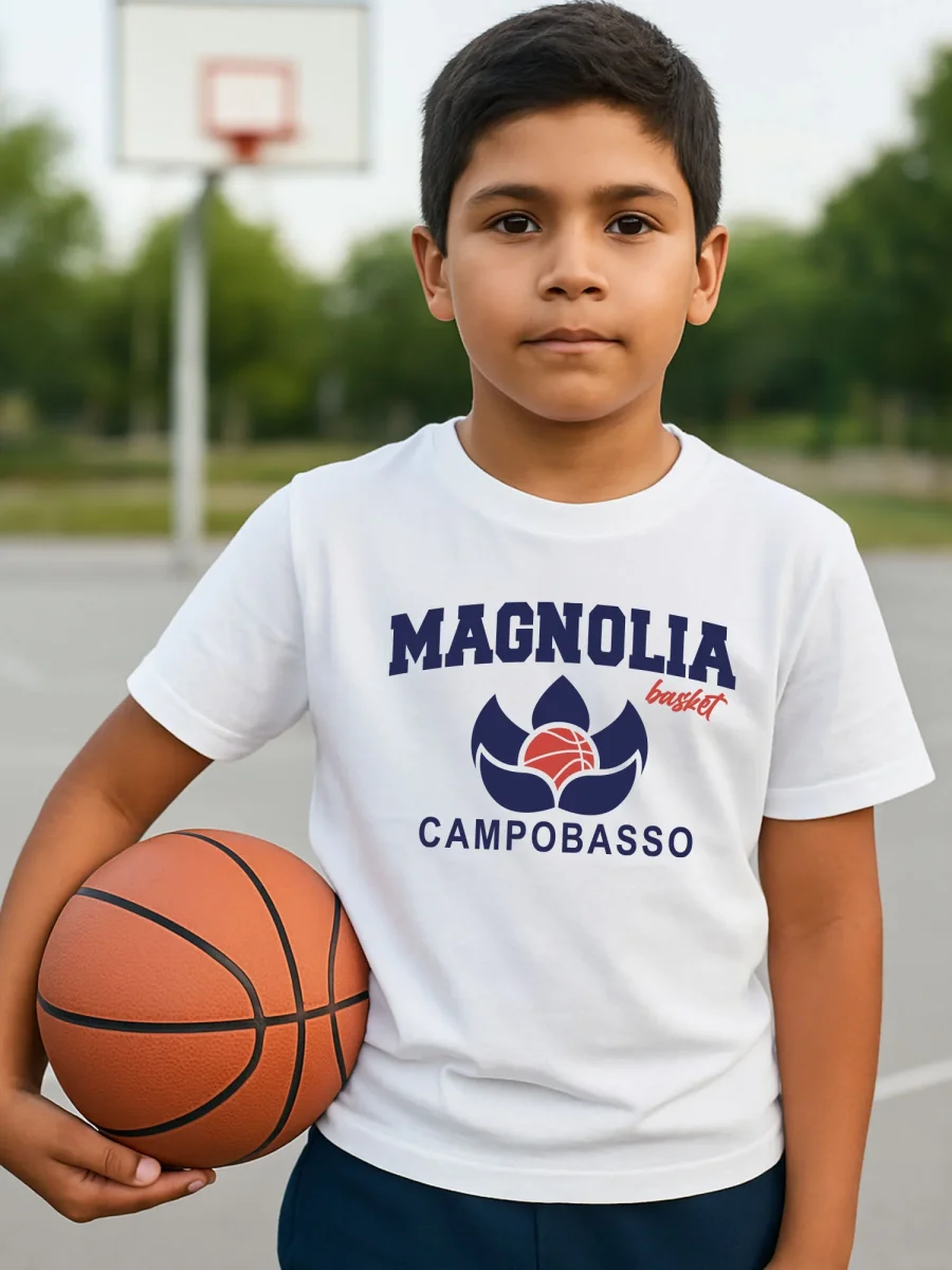 T-SHIRT MAGNOLIA BASKET BIMBA/O BIANCO - immagine 2