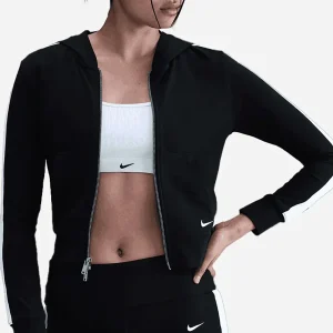 FELPA CON CAPPUCCIO E ZIP NIKE DA DONNA NERO