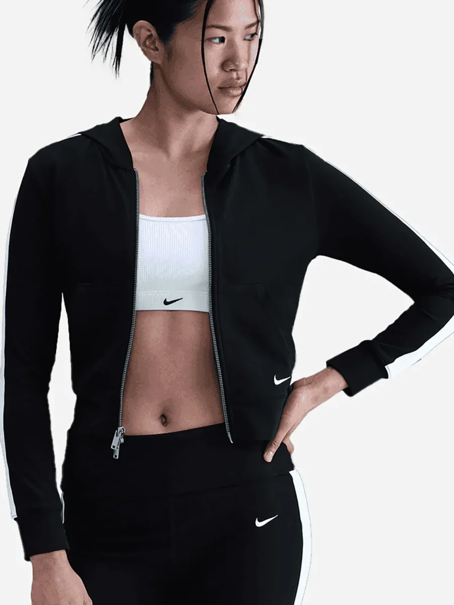 FELPA CON CAPPUCCIO E ZIP NIKE DA DONNA NERO - immagine 2