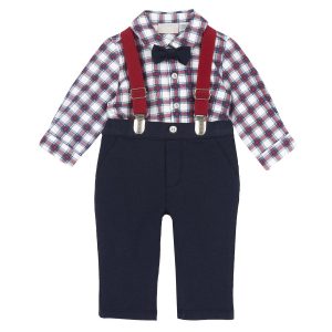 COMPLETO CAMICIA E PANTALONE CHICCO DA BAMBINO BLU ROSSO