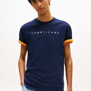 T-SHIRT BLU-CELESTE TOMMY JEANS CON LOGO LINEARE DA UOMO