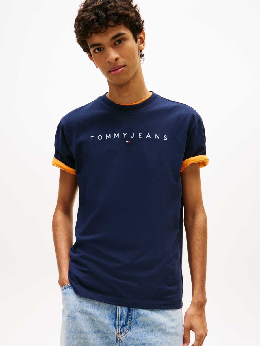 T-SHIRT BLU-CELESTE TOMMY JEANS CON LOGO LINEARE DA UOMO - immagine 2