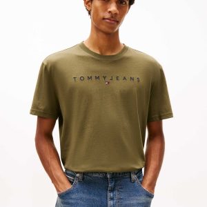 T-SHIRT VERDE TOMMY JEANS CON LOGO LINEARE DA UOMO
