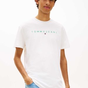 T-SHIRT BIANCA-VERDE TOMMY JEANS CON LOGO LINEARE DA UOMO