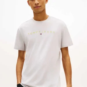 T-SHIRT GRIGIA TOMMY JEANS CON LOGO LINEARE DA UOMO