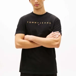 T-SHIRT NERO TOMMY JEANS CON LOGO LINEARE DA UOMO