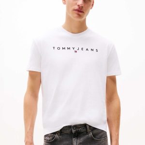 T-SHIRT BIANCA TOMMY JEANS CON LOGO LINEARE DA UOMO