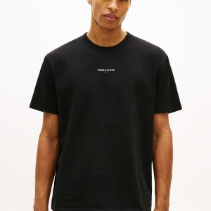 T-SHIRT NERA TOMMY JEANS A COSTINE CON LOGO DA UOMO