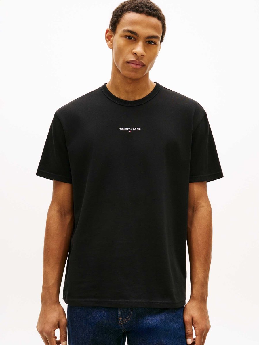 T-SHIRT NERA TOMMY JEANS A COSTINE CON LOGO DA UOMO
