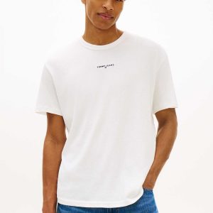 T-SHIRT BIANCA TOMMY JEANS A COSTINE CON LOGO DA UOMO