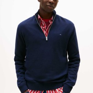 PULLOVER BLU TOMMY JEANS CON COLLO MEZZA ZIP DA UOMO